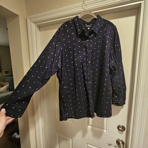 Lands' End 3X 24/26 Women's Dark Blue Patterned Button Down Fine Corduroy Shirt